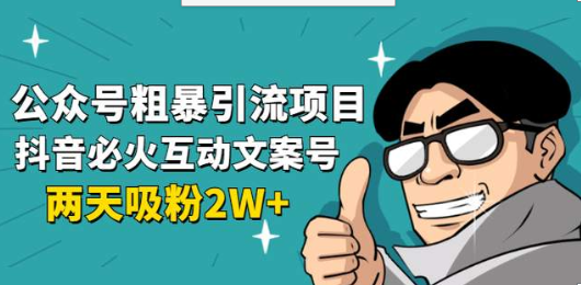 公众号粗暴引流项目：抖音必火互动文案号，两天吸粉2W+（可持续操作）