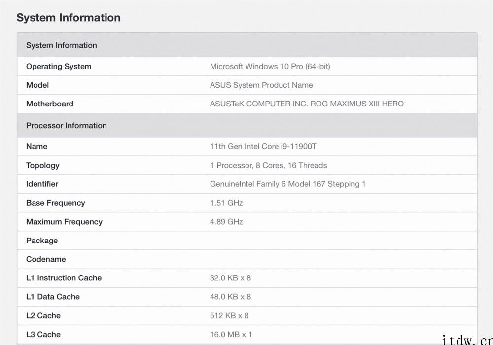 英特尔低功耗CPU i9-11900T 现身：Geekbench 单核显卡跑分超 1700