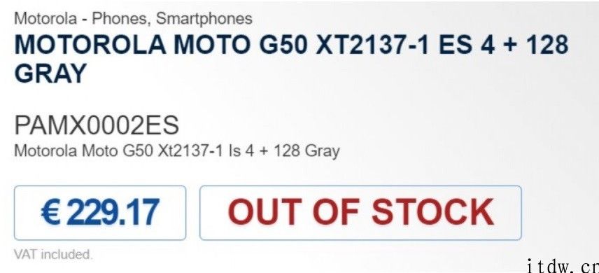 摩托罗拉 Moto G50 手机上曝出：搭载骁龙 480，售价约 1778 元