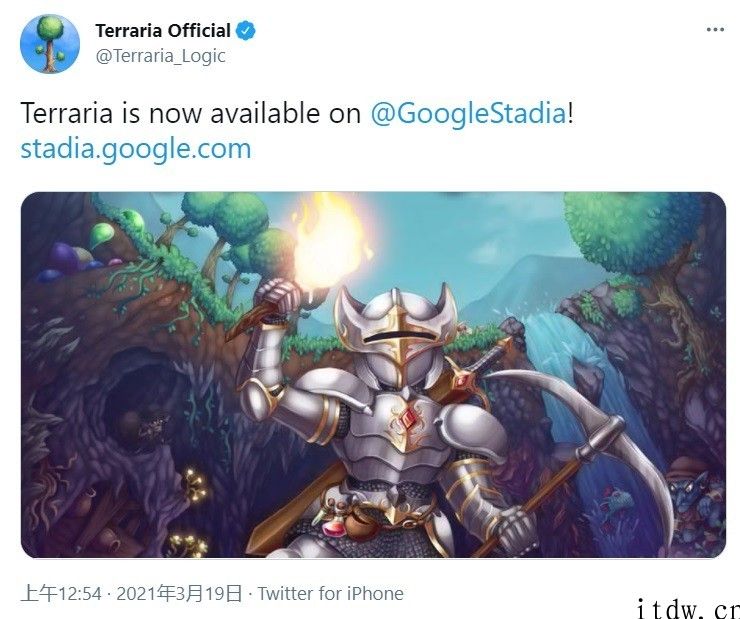 游戏《泰拉瑞亚》登录谷歌 Stadia 服务平台：开发者曾与谷歌闹翻，公布不会再合作