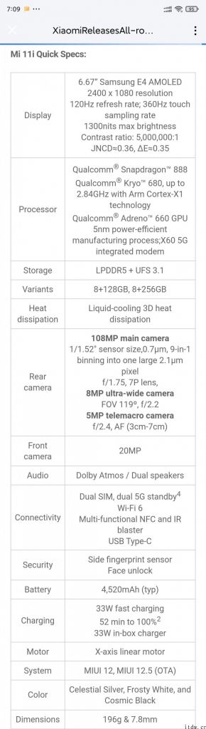 5015 元起，小米 11i 宣布公布：Redmi K40 Pro  相同，搭载骁龙 888，三星 E4 120Hz 显示屏