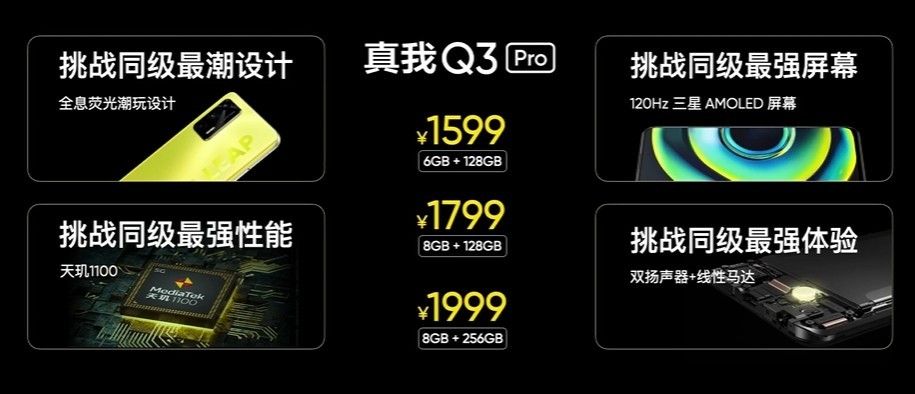 realme 真我 Q3 Pro 宣布发布：天玑 1100 UFS 3.1 储存，1599 元起