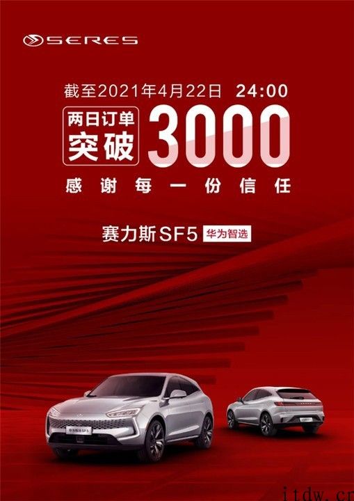 赛力斯华为智选 SF5 两日订单信息突破 3000：4.68s 破百，续航 1000km