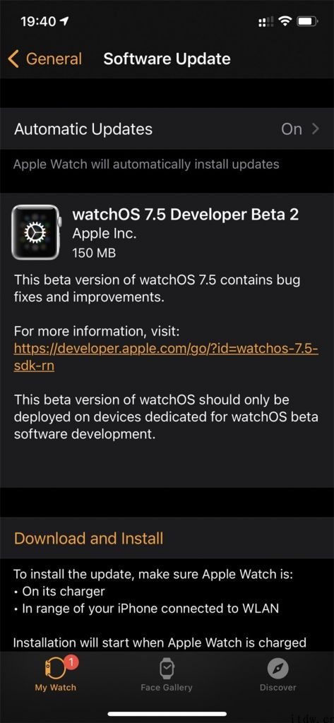 苹果 watchOS 7.5 开发者预览版 Beta 2 发布