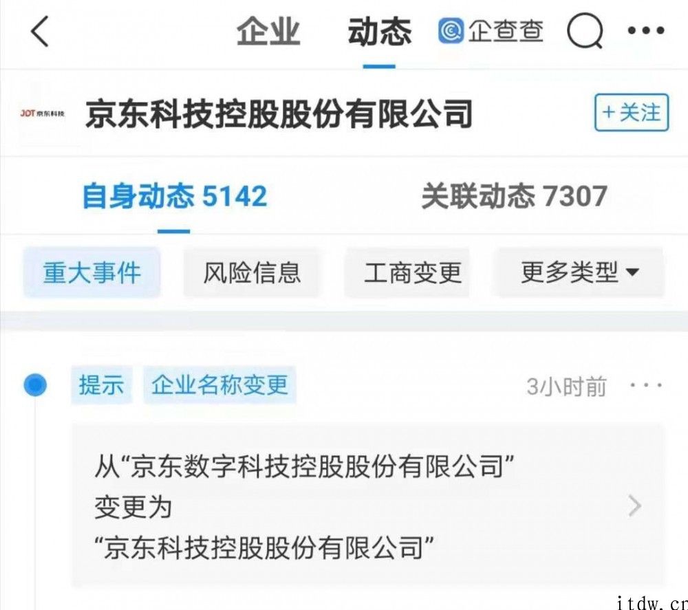 京东科技经营主体更名，变为“京东科技控股股权有限责任公司”