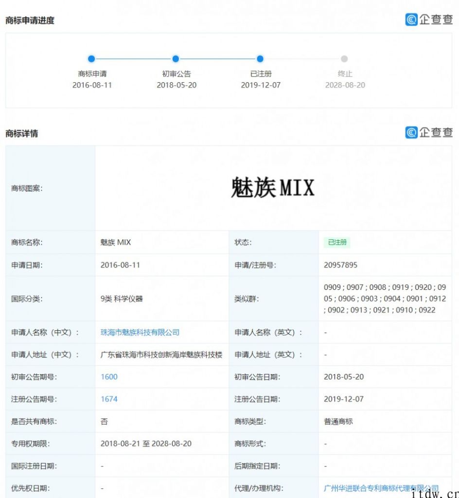 小米申请 MIX 商标被驳回，同魅族 MIX 等组成类似商标