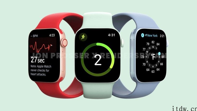 苹果 Apple Watch Series 7 渲染图出炉：直角边、全新升级绿色