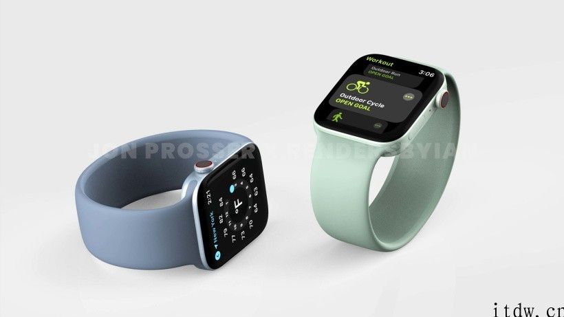 苹果 Apple Watch Series 7 渲染图出炉：直角边、全新升级绿色