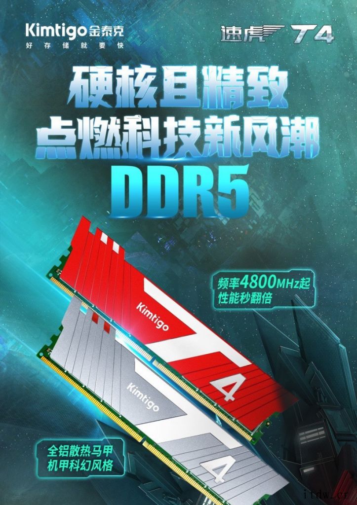 999元,金泰克速虎 T4 DDR5 内存上架:16GB 4