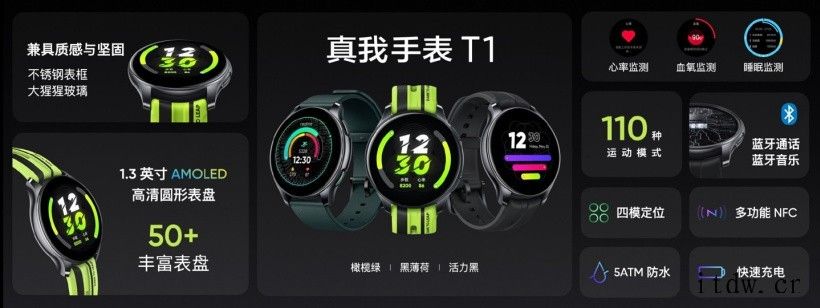 realme 发布真我手表 T1:支持 50Hz 全局高刷,