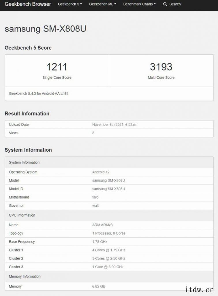 三星Galaxy Tab S8+现身 Geekbench,或