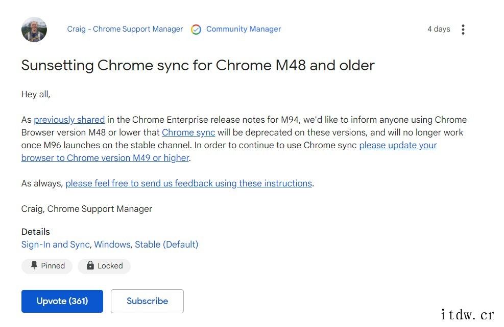 谷歌将停止 Chrome 48 及更早版本的数据同步功能