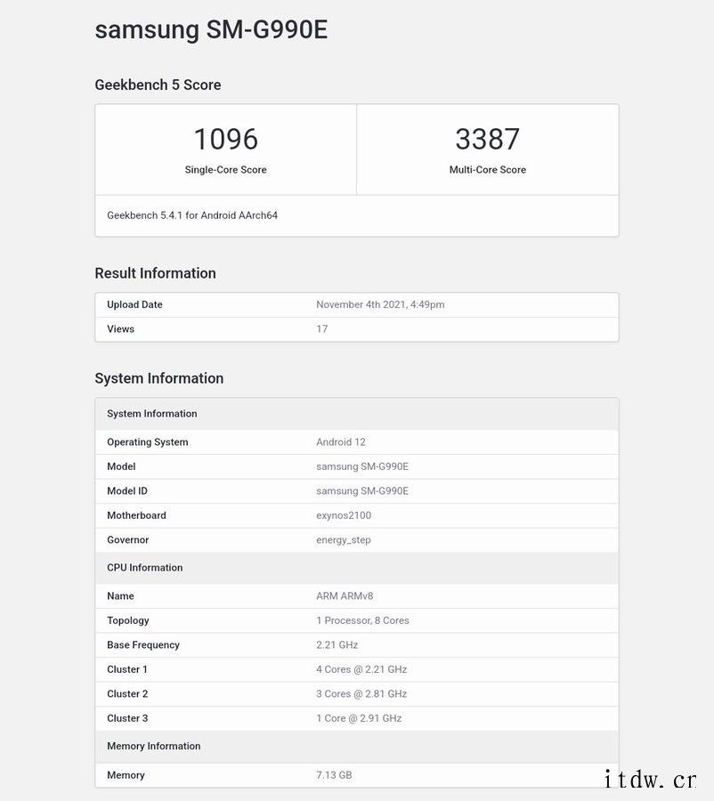 三星 Galaxy S21 FE 现身 Geekbench: