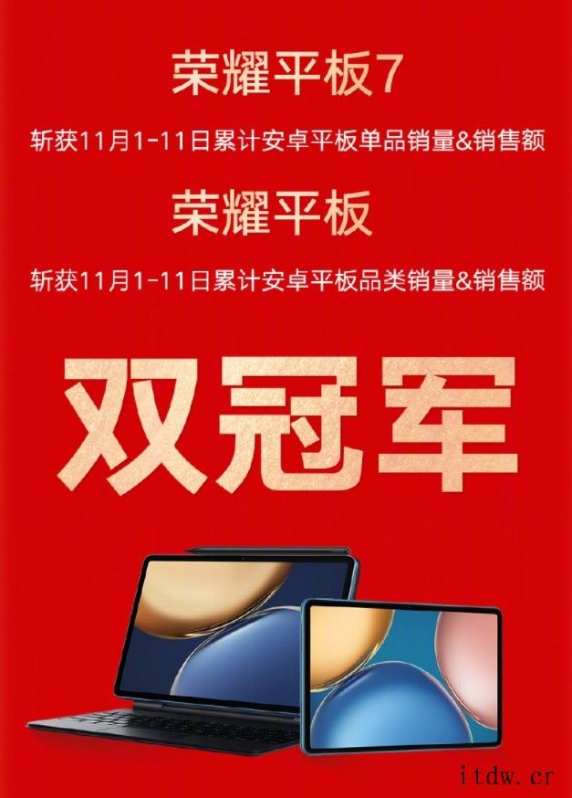 荣耀:荣耀50获11月11日安卓5G手机单品销量/销售额冠军