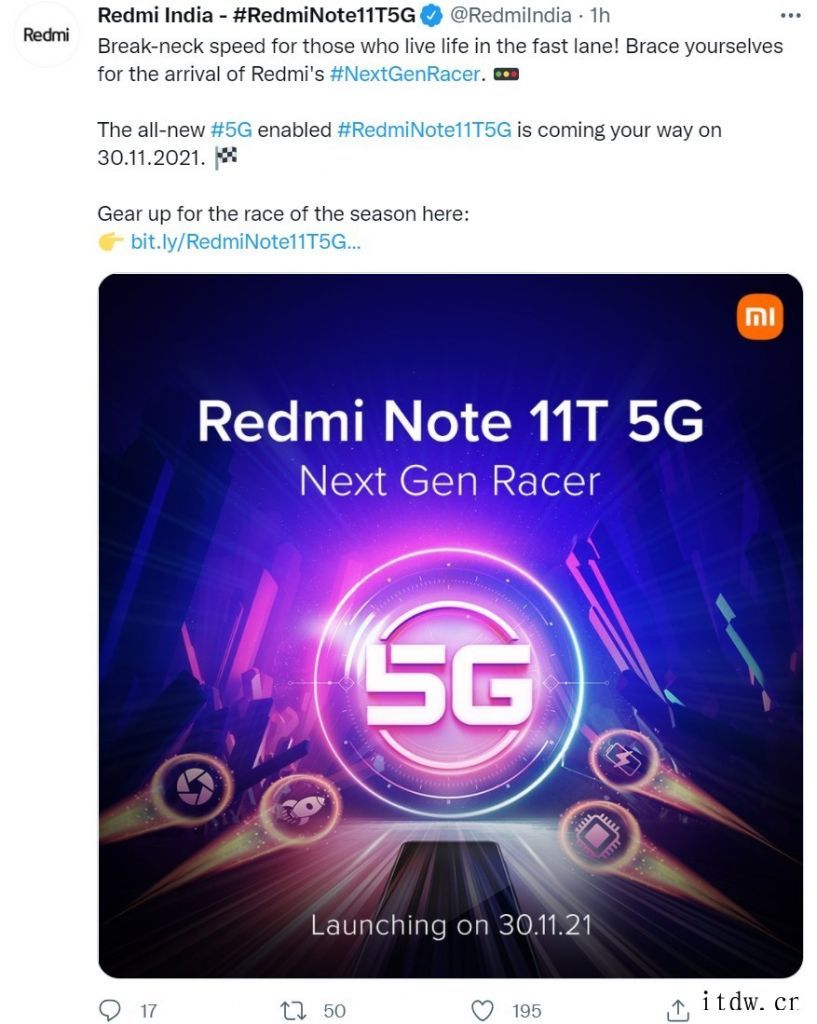 Redmi Note 11T 5G 官宣:将于11 月 30