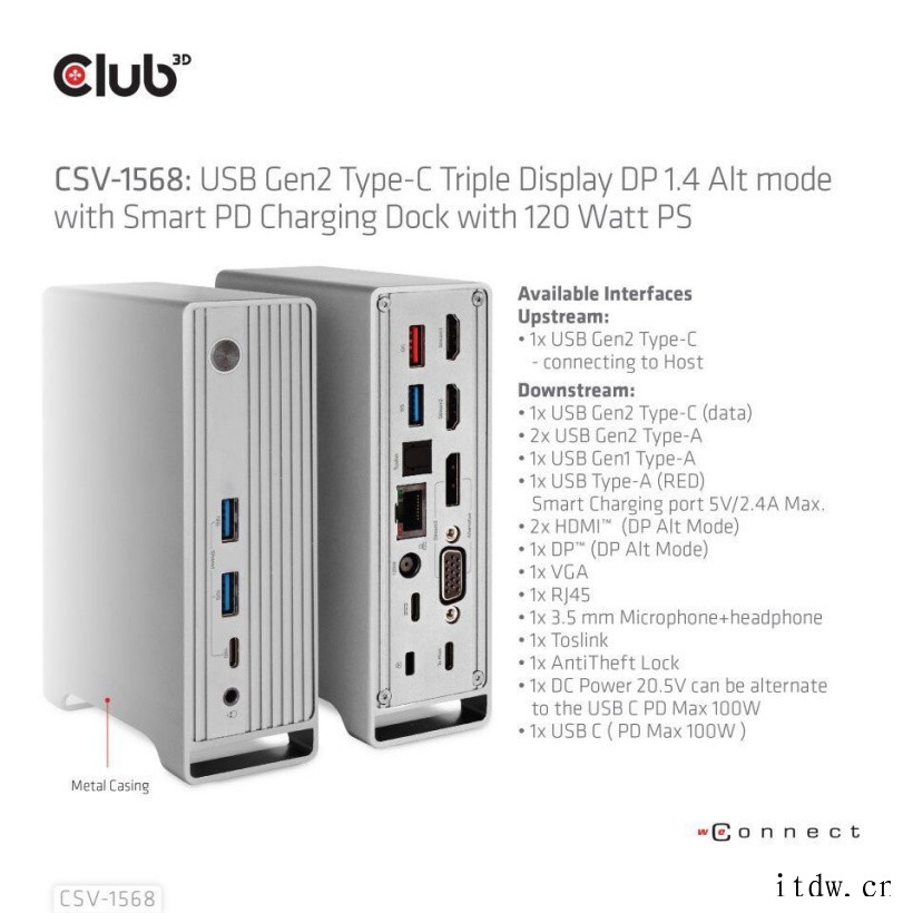 Club 3D 推出大型 USB Gen2 扩展坞:14 个