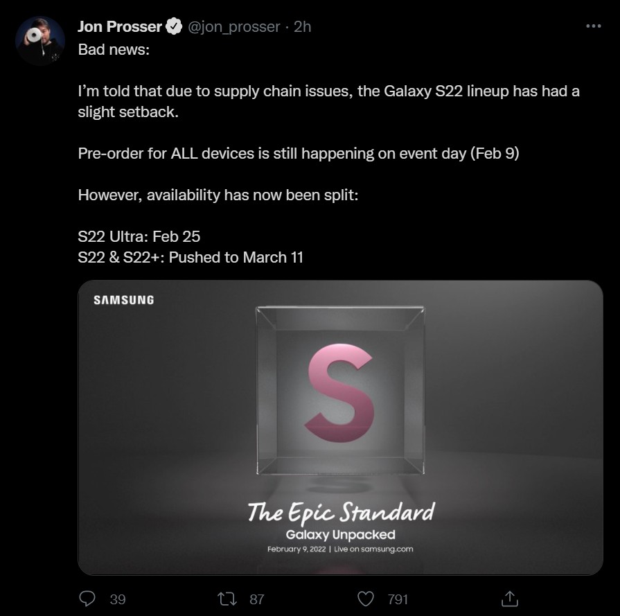 三星 Galaxy S22 系列手机遭遇供应链混乱之苦