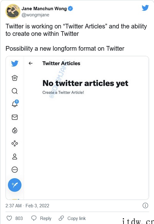 推特“长文章”功能曝光,不用受 280 个字数限制