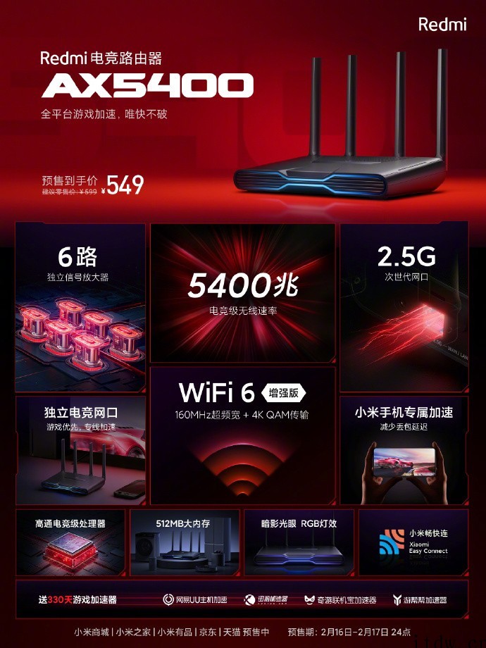 Redmi 电竞路由器 AX5400 今日开售