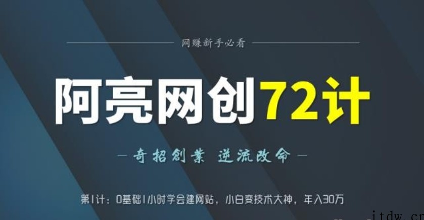 阿亮网创72计第1计：0基础1小时学会建站，小白变技术大神，年入30万