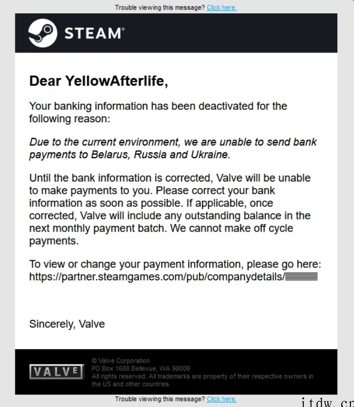 Steam:当前环境影响,已暂停向乌克兰、俄罗斯的游戏开发商