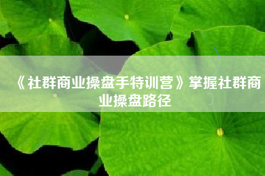 《社群商业操盘手特训营》掌握社群商业操盘路径