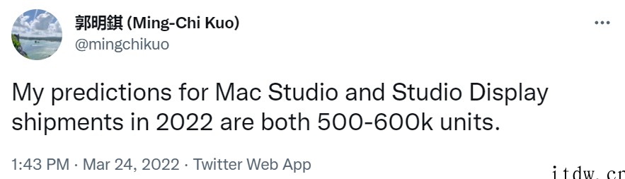 郭明?:预计苹果Mac Studio Display 202