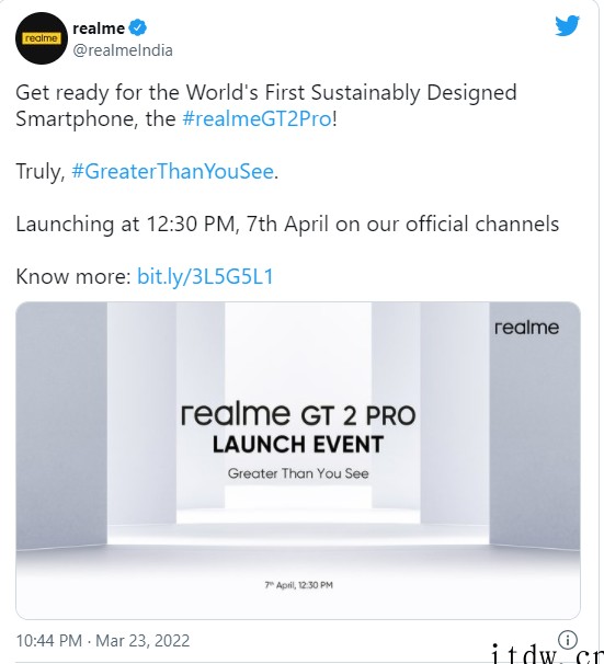 官方宣布 realme GT 2 Pro 将在 4 月 7 