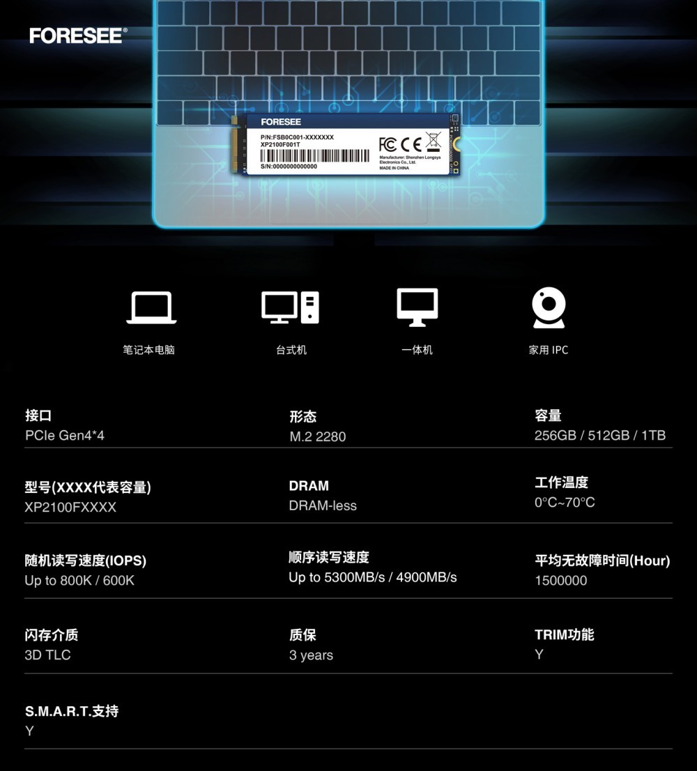 FORESEE 首款 PCIe Gen 4×4 SSD XP