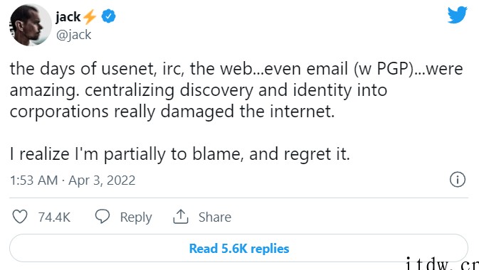 悔创推特杰克多?Twitter 联合创始人称“平台损害了互联