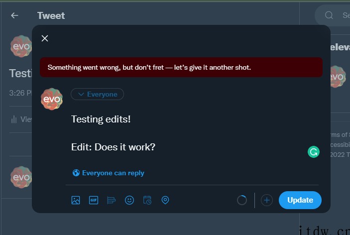 部分用户Twitter 已显示编辑按钮,但更改推文会发送失败