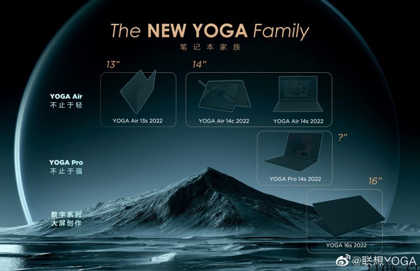 联想 2022 款 YOGA 笔记本将包括 5 款产品,13