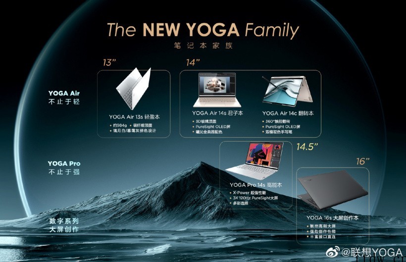 联想公布 2022 款 YOGA 笔记本产品线:轻至 984