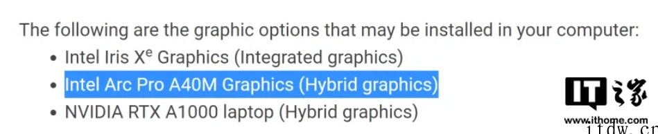 英特尔 Arc Pro A40M 显卡曝光,搭载于戴尔 Pr