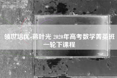 领世培优-蒋叶光 2020年高考数学菁英班一轮下课程