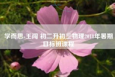 学而思-王闯 初二升初三物理2018年暑期目标班课程