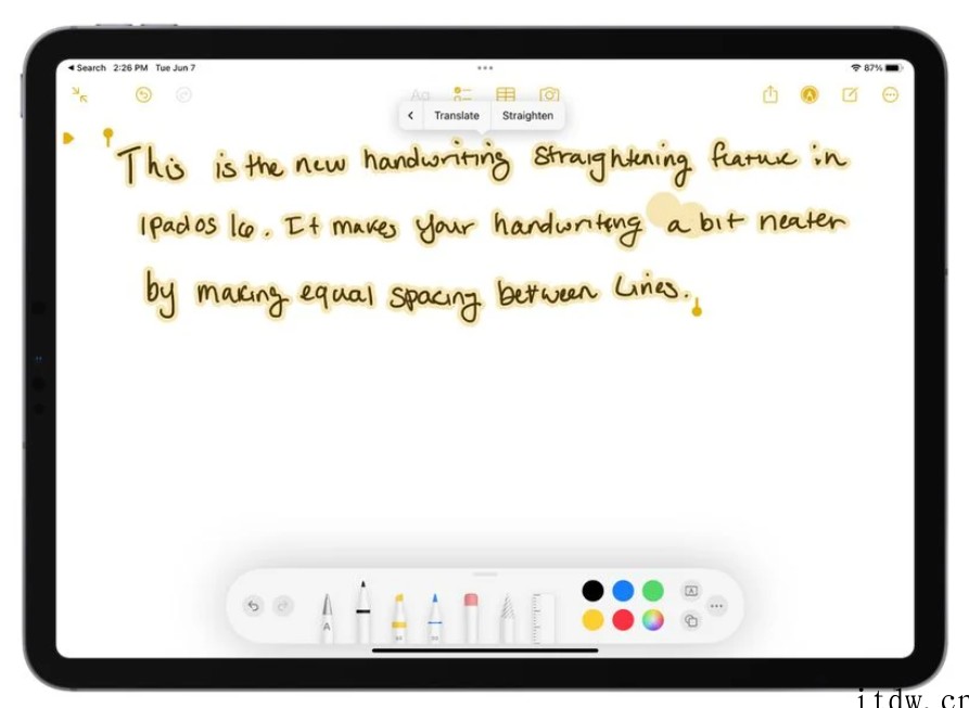 苹果 iPadOS 16 新增手写矫正功能,让书写更加整洁