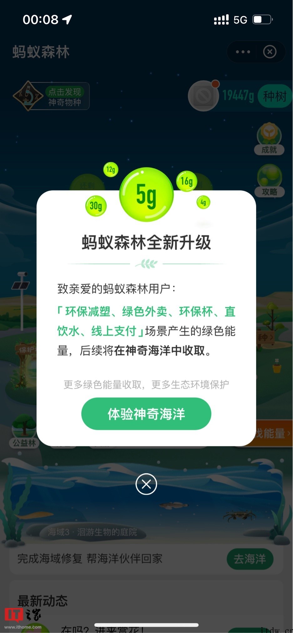 支付宝蚂蚁森林全新升级,线上支付等绿色能量将在神奇海洋中收取