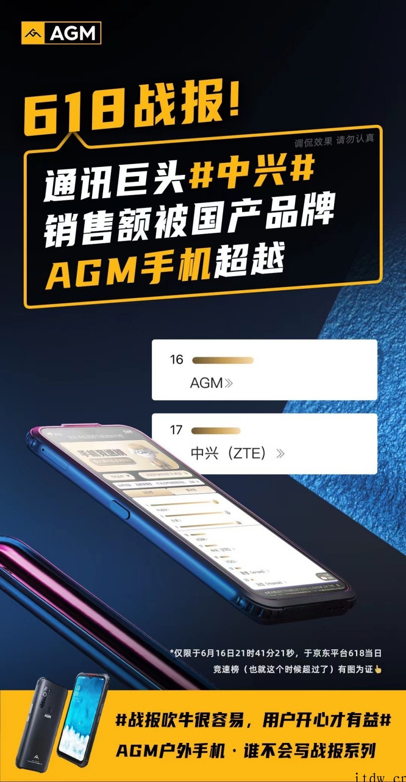 AGM 三防手机恶搞 618 战报:拳打联想脚踢中兴,直逼日