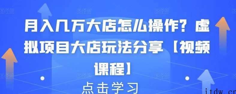 月入几万大店怎么操作？虚拟项目大店玩法分享【视频课程】