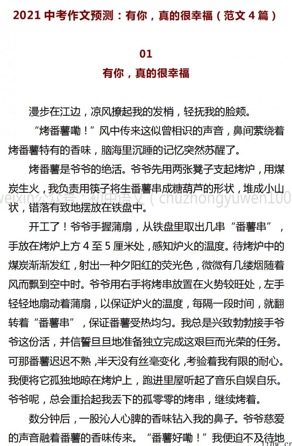 2021中考作文预测：有你，真的很幸福（范文4篇）PDF文档百度网盘下载