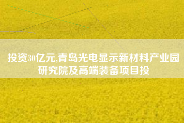 投资30亿元,青岛光电显示新材料产业园研究院及高端装备项目投