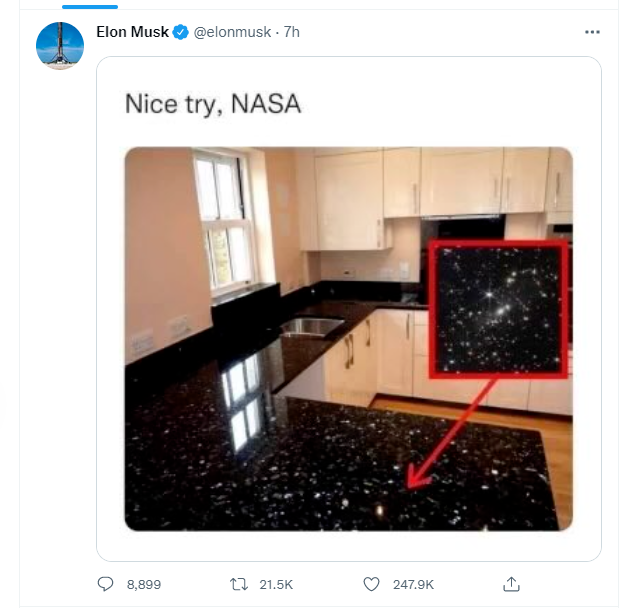 NASA发布韦伯太空望远镜全彩图像,马斯克发推调侃“像厨房黑