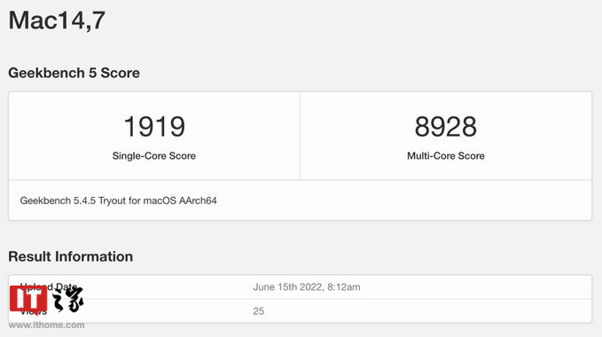 苹果 M2 MacBook Air 跑分出炉:运行频率 34