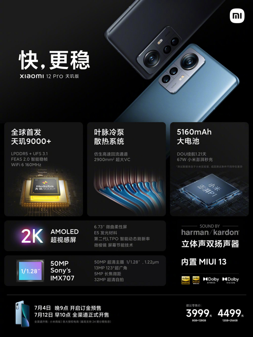 小米 12 Pro 天玑版今日开售:全球首发天玑 9000+