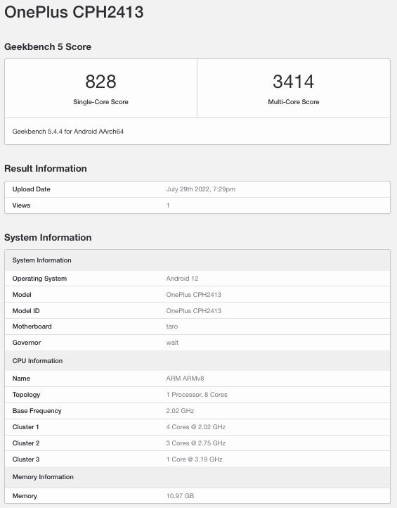 一加 10RT 手机现身 Geekbench 跑分网站:搭载