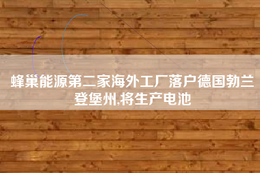 蜂巢能源第二家海外工厂落户德国勃兰登堡州,将生产电池