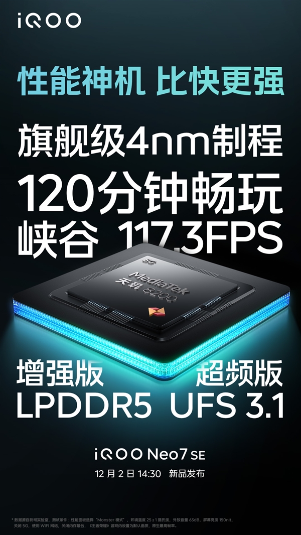 首发天玑8200！iQOO Neo7 SE配增强版LPDDR5、超频版UFS3.1