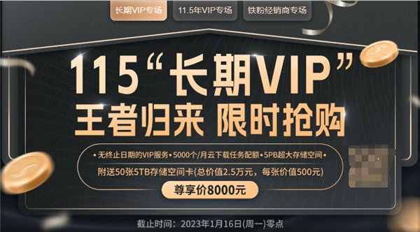 8000元开个会员！115网盘推永久VIP：5PB超大存储空间