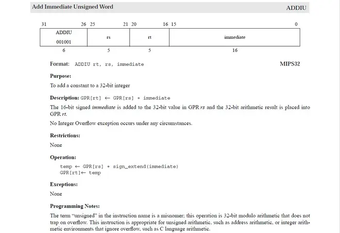 【MIPS汇编】ADDI，ADDIU，ADD，ADDU的区别、有符号无符号的谬误